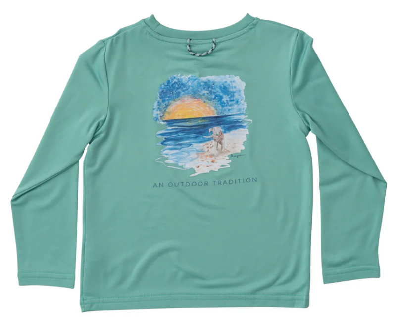 Pro Performance Long Sleeve Fishing Tee with Dog Beach Art